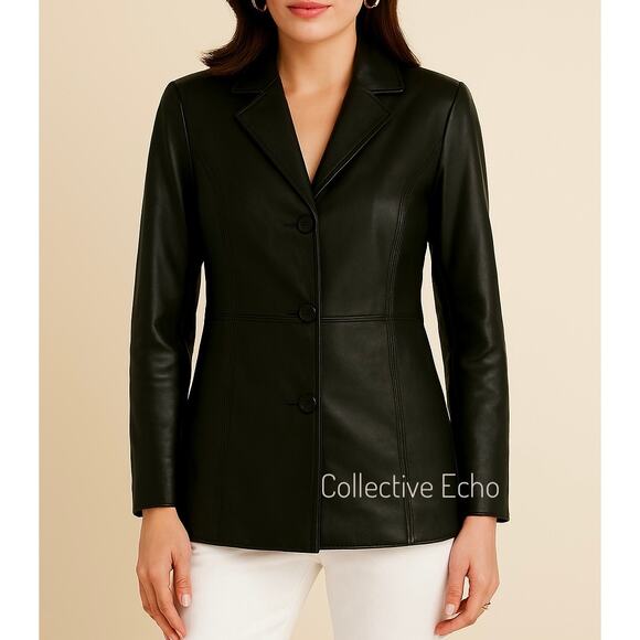 Vintage 90s Worthington Women’s Leather Jacket Blazer Career Classic Black Sz M - Picture 1 of 10